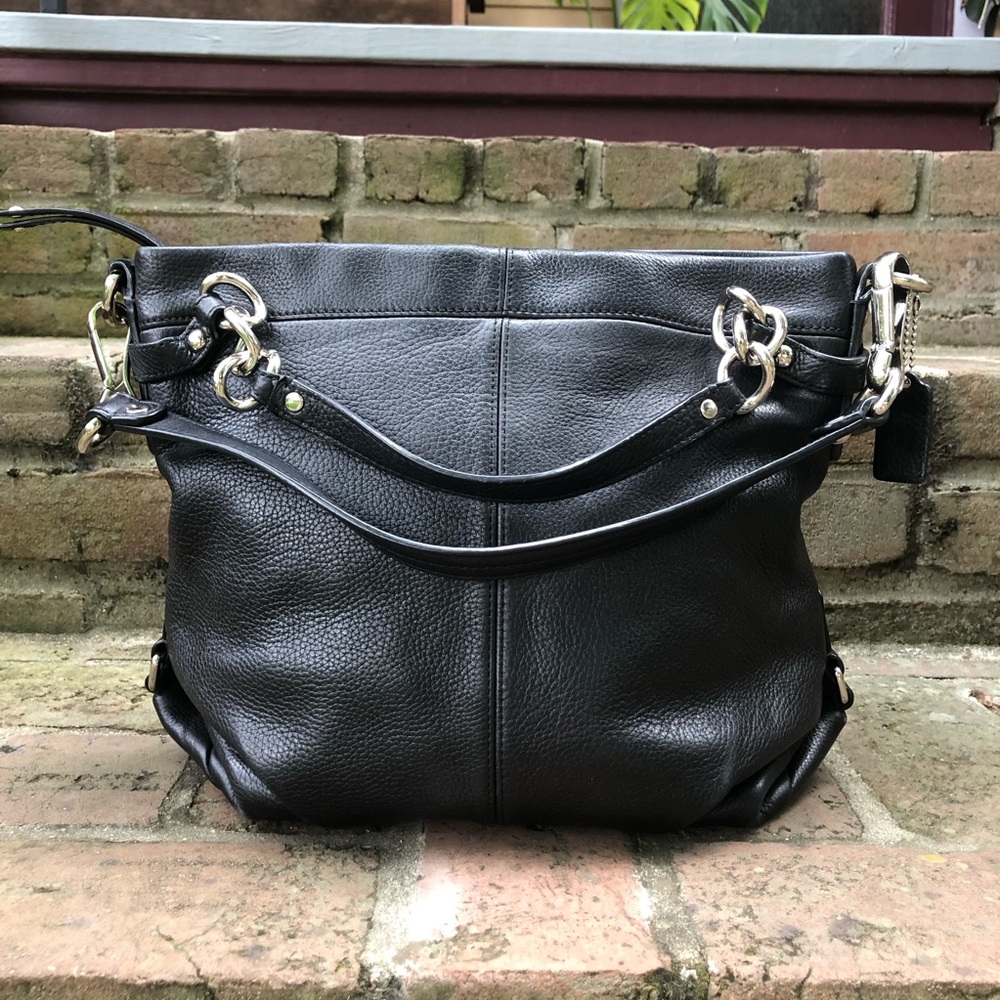 Coach Brooke Soft Black Leather Shoulder Bag Pebbled Hobo Handbag F17165
